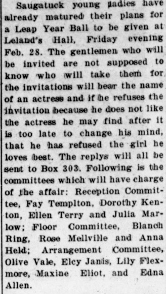 Saugatuck Leap Year Ball 1908