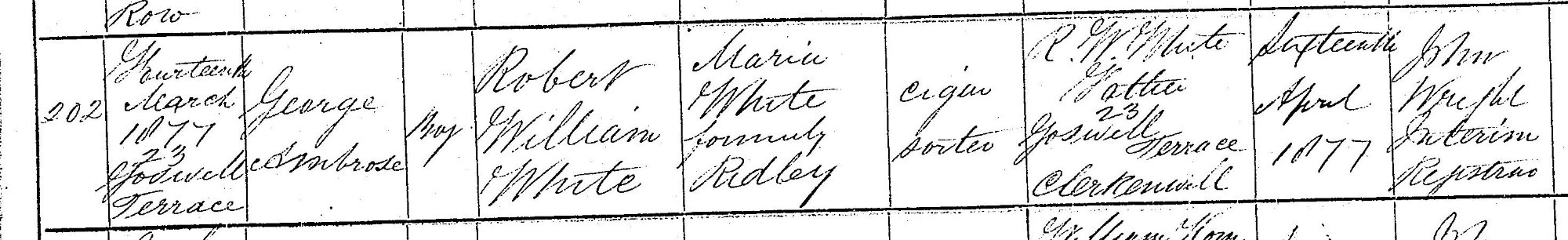 Civil Birth Record George Ambrose White 1877
